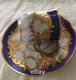 Antique Elite Limoges France Royal Blue & Gold Monogrammed Demitasse Cup & Sauce