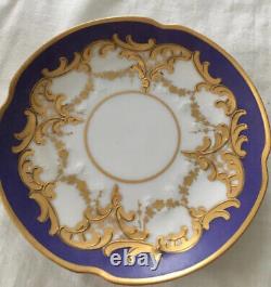 Antique Elite Limoges France Royal Blue & Gold Monogrammed Demitasse Cup & Sauce