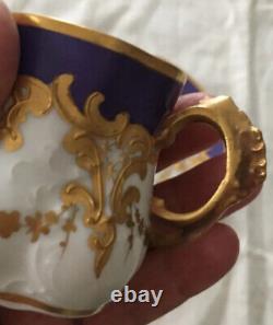 Antique Elite Limoges France Royal Blue & Gold Monogrammed Demitasse Cup & Sauce