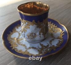 Antique Elite Limoges France Royal Blue & Gold Monogrammed Demitasse Cup & Sauce