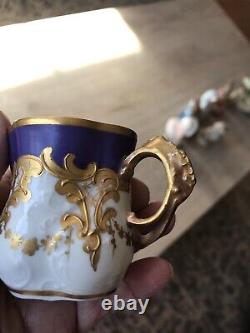 Antique Elite Limoges France Royal Blue & Gold Monogrammed Demitasse Cup & Sauce