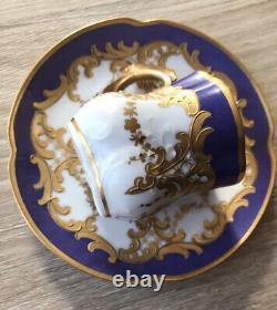 Antique Elite Limoges France Royal Blue & Gold Monogrammed Demitasse Cup & Sauce