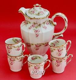 Antique Elite Works Limoges Porcelain Tea Chocolate Pot Set Cup Pink Roses Gold