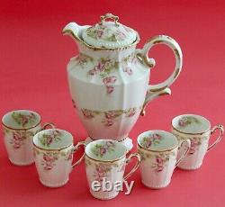 Antique Elite Works Limoges Porcelain Tea Chocolate Pot Set Cup Pink Roses Gold