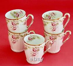 Antique Elite Works Limoges Porcelain Tea Chocolate Pot Set Cup Pink Roses Gold