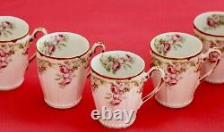 Antique Elite Works Limoges Porcelain Tea Chocolate Pot Set Cup Pink Roses Gold