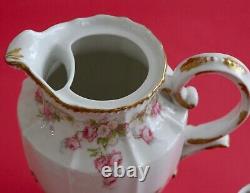 Antique Elite Works Limoges Porcelain Tea Chocolate Pot Set Cup Pink Roses Gold