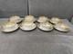 Antique English Porcelain Set Of 8 Cups & Saucers W Gold Floral & Snowflake Dec
