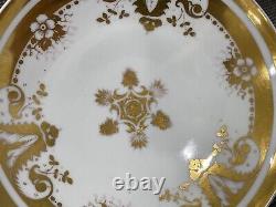 Antique English Porcelain Set of 8 Cups & Saucers w Gold Floral & Snowflake Dec