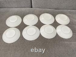 Antique English Porcelain Set of 8 Cups & Saucers w Gold Floral & Snowflake Dec