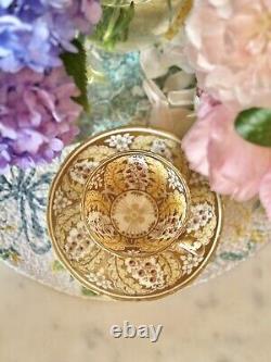 Antique English Ridgeway Hand Painted Floral Gold Cup & Saucer