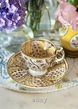 Antique English Ridgeway Hand Painted Floral Gold Cup & Saucer