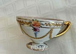 Antique Fine Helena Wolfson Dresden Flowers & Gold porcelain Tea Cup & Saucer