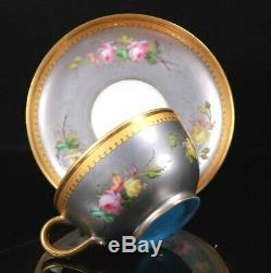 Antique Fine Porcelain Tea Cup and Saucer Platinum and Gold ground 19th Century