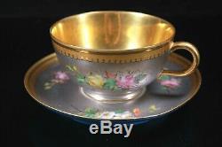 Antique Fine Porcelain Tea Cup and Saucer Platinum and Gold ground 19th Century