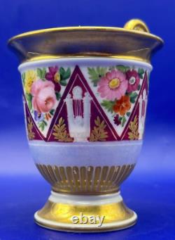 Antique French Empire Old Paris Porcelain 22K Gilded Coffee Cup and Saucer