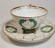 Antique French Empire Old Paris Porcelain Cup Saucer Green Wreath In Relief Gilt