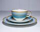 Antique French Gold Gilt Blue Porcelain Cup & Saucer With Underplate Hallmarked