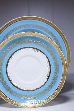 Antique French Gold Gilt Blue Porcelain Cup & Saucer with Underplate Hallmarked