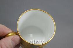 Antique French Hand Painted Blue Carnation Flower & Gold Demitasse Cup & Saucer