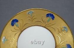 Antique French Hand Painted Blue Carnation Flower & Gold Demitasse Cup & Saucer