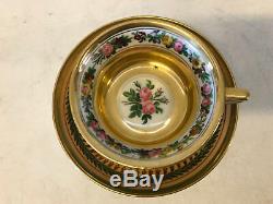 Antique French Old Paris Porcelain Cabinet Cup & Saucer Gold & Floral Decoration