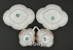 Antique French Sarreguemines Quatrefoil Cups and Saucers Gold Filigree Flowers