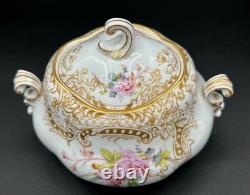 Antique French Sarreguemines Quatrefoil Cups and Saucers Gold Filigree Flowers