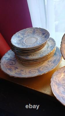 Antique GDA Limoges No 1 Blue Scroll & Gold Service. 15 Pieces