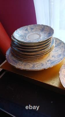Antique GDA Limoges No 1 Blue Scroll & Gold Service. 15 Pieces