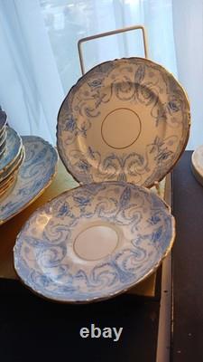 Antique GDA Limoges No 1 Blue Scroll & Gold Service. 15 Pieces