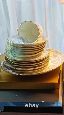 Antique GDA Limoges No 1 Blue Scroll & Gold Service. 15 Pieces