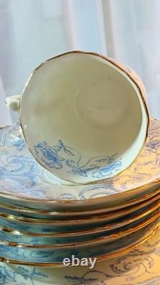 Antique GDA Limoges No 1 Blue Scroll & Gold Service. 15 Pieces