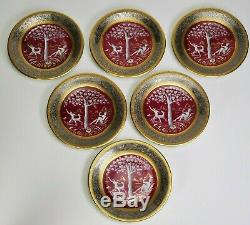 Antique German Decorator Studio Nymphs Gold/Silver Tone 6 Porcelain Cups Saucers