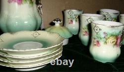 Antique Germany Gold Gilt Porcelain Tea/Chocolate Serving Set, Teapot, Cups, Saucer