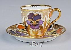 Antique Hallmarked DONATH Demitasse Tea Cup & Saucer Set Floral Gold