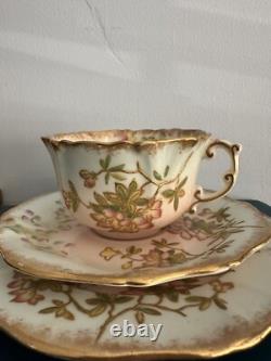 Antique Hammersley Blush Pink Gold Embossed Teacup Trio