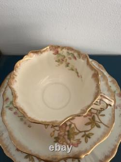Antique Hammersley Blush Pink Gold Embossed Teacup Trio