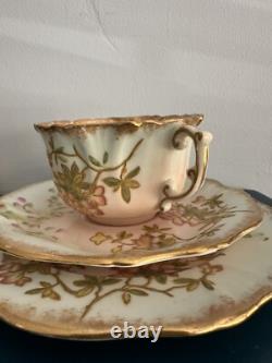 Antique Hammersley Blush Pink Gold Embossed Teacup Trio