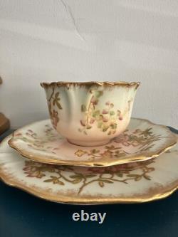 Antique Hammersley Blush Pink Gold Embossed Teacup Trio