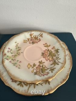 Antique Hammersley Blush Pink Gold Embossed Teacup Trio