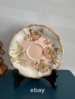 Antique Hammersley Blush Pink Gold Embossed Teacup Trio