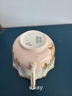 Antique Hammersley Blush Pink Gold Embossed Teacup Trio