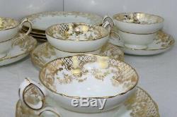Antique Hammersley & Co Longton Gold gilt floral tea cup saucers & plate tea set