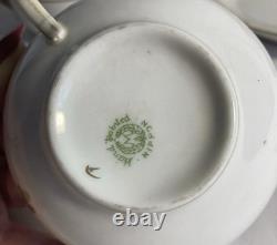 Antique Hand Painted Nippon Tea Set 13 Pc Gold Floral Garland Cups Saucers