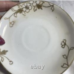 Antique Hand Painted Nippon Tea Set 13 Pc Gold Floral Garland Cups Saucers