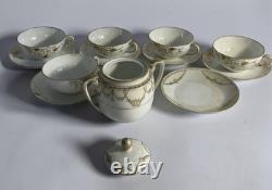 Antique Hand Painted Nippon Tea Set 13 Pc Gold Floral Garland Cups Saucers