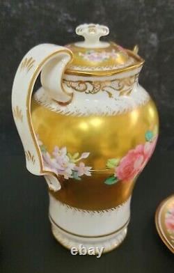 Antique Hanley Porcelain Hand Painted Roses Gold 4 Cups Saucers & Coffee Pot