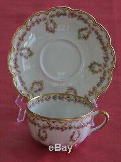 Antique Haviland Limoges 2 Cups & Saucers Pink Roses Double Gold