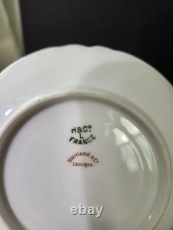 Antique Haviland Limoges Chocolate Pot Violets Gold Trim 2 Cups &saucers France